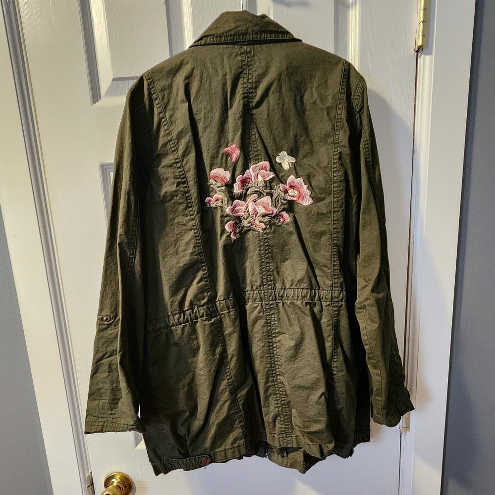 green floral utility jacket